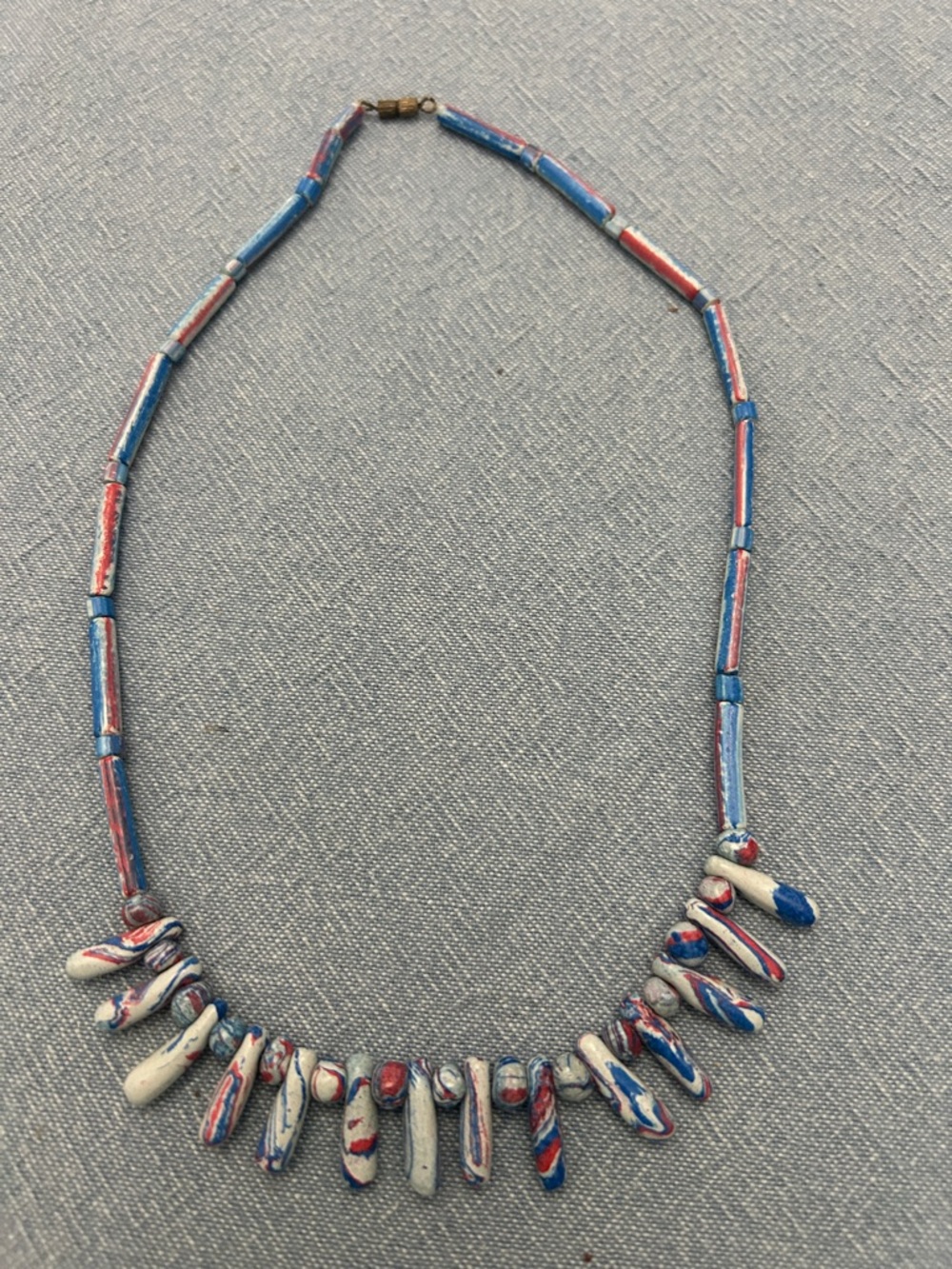 Handcrafted Red, White & Blue Beaded Necklace New
